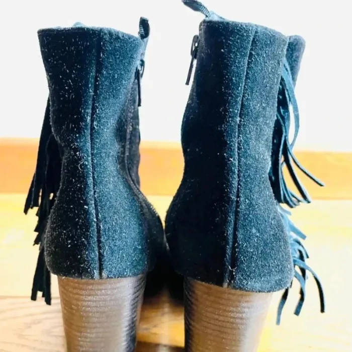 Sublime bottines noir en cuir à talon taille 40 avec frange shoes - photo numéro 11