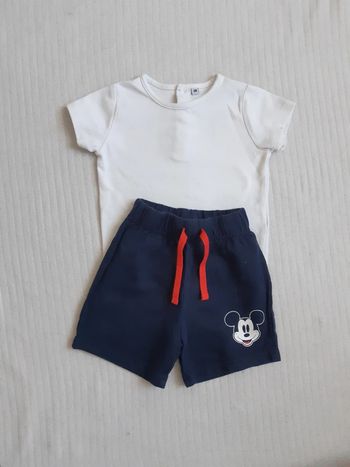 Tenue tee-shirt blanc et short Mickey 9/12 mois