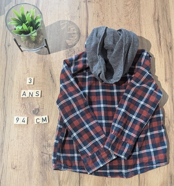 Chemise à carreaux avec capuche - 3 ans - photo numéro 2