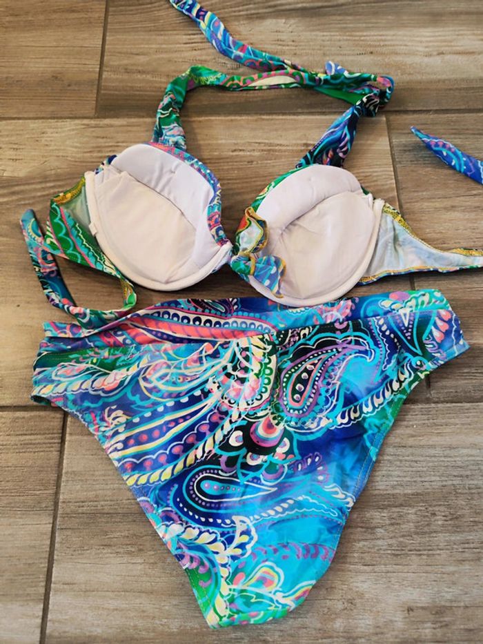 Maillot de bain deux pièces multicolore Miss Caraibes Taille 2 Haut coque avec armatures - photo numéro 2