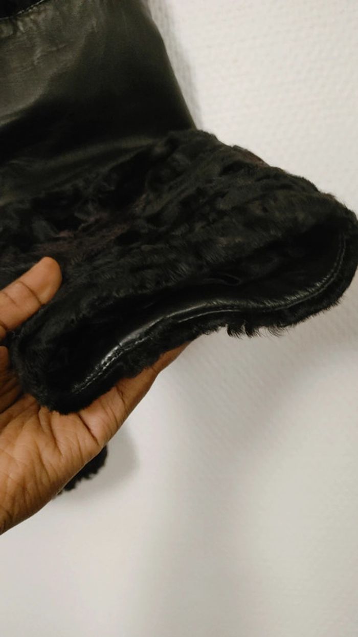 Très belle veste noir artisanale vintage en mouton retourné et cuir made in France épaulettes - photo numéro 7