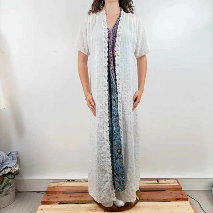 Gilet long blanc Etam ajouré style bohème chic dentelle romantique taille M A1114 - photo numéro 3
