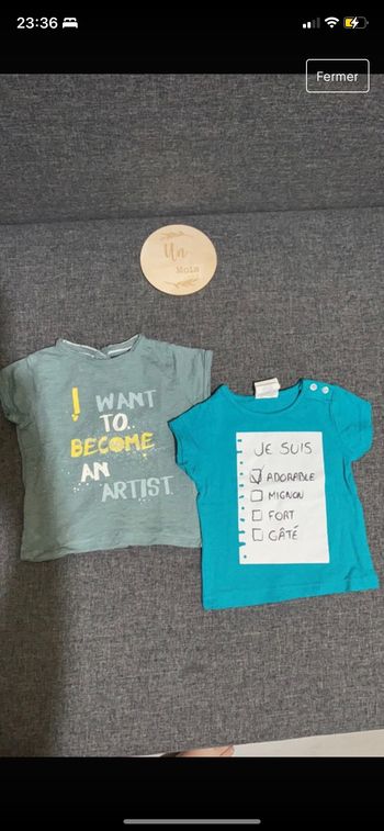 Lot 2 tee shirt garçon. 1 mois