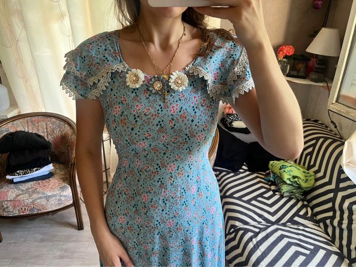 Magnifique robe longue col Claudine old money fleurie - photo numéro 2