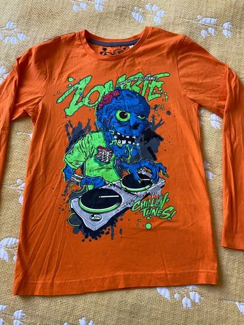 Tee-shirts here&there orange manches longues, col rond, taille 12 ans neuf