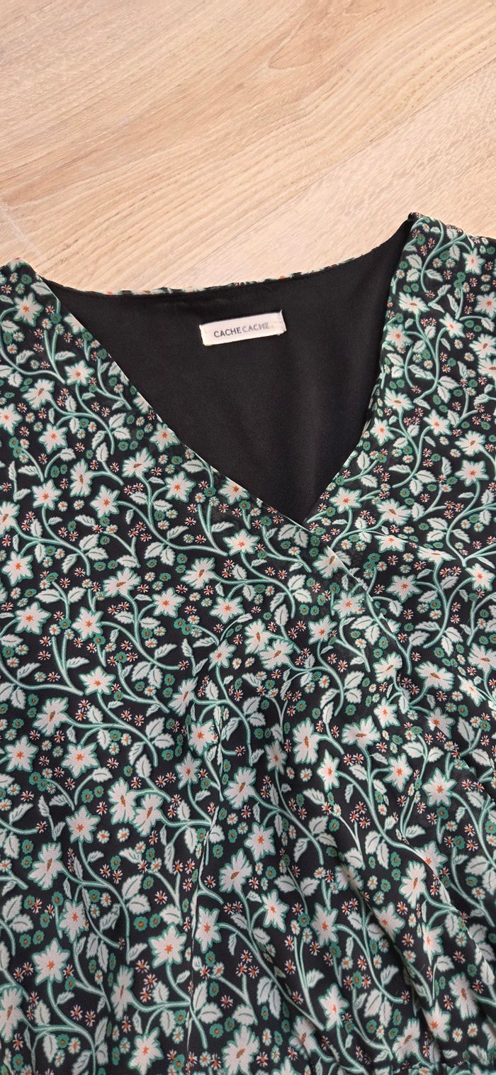 Robe Caroll taille 40 verte motif fleur en très bon état - photo numéro 6