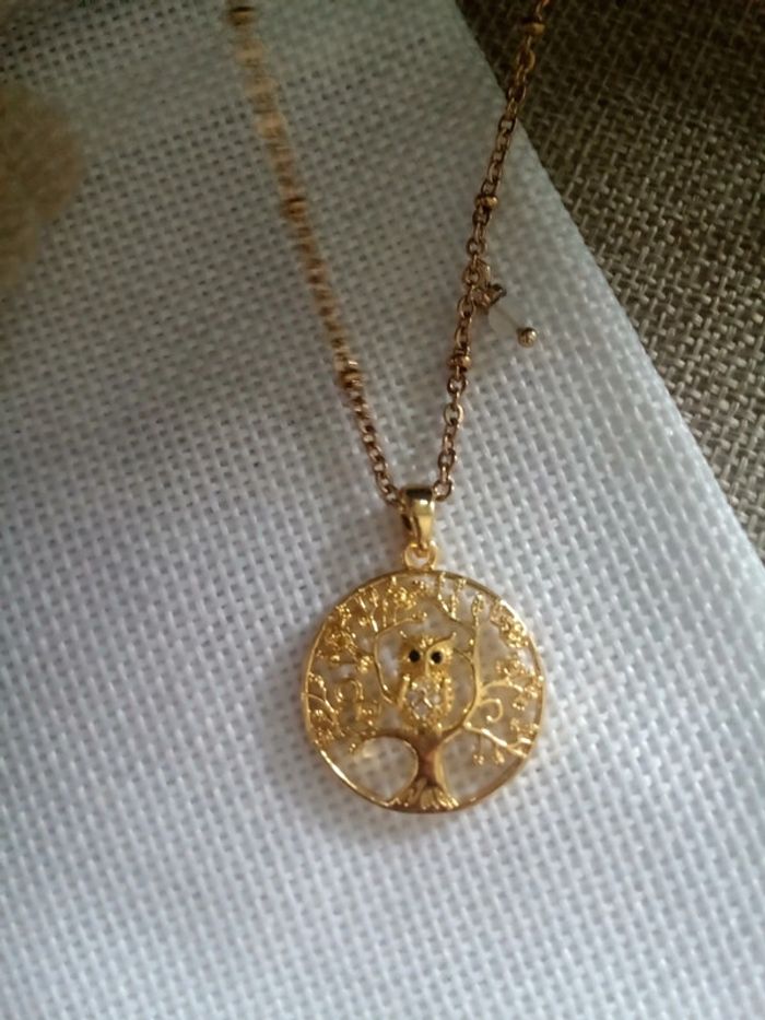 Collier médaillon hibou et pierre de lune naturelle