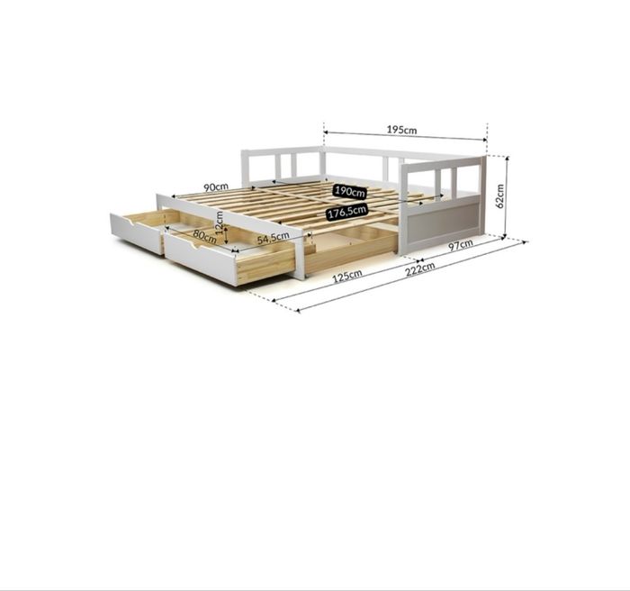 Lit banquette 90x190 cm en pin massif + 2 matelas - Très bon état - photo numéro 6