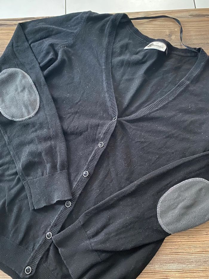 Gilet cardigan à coudières grises et argentées taille m - photo numéro 4