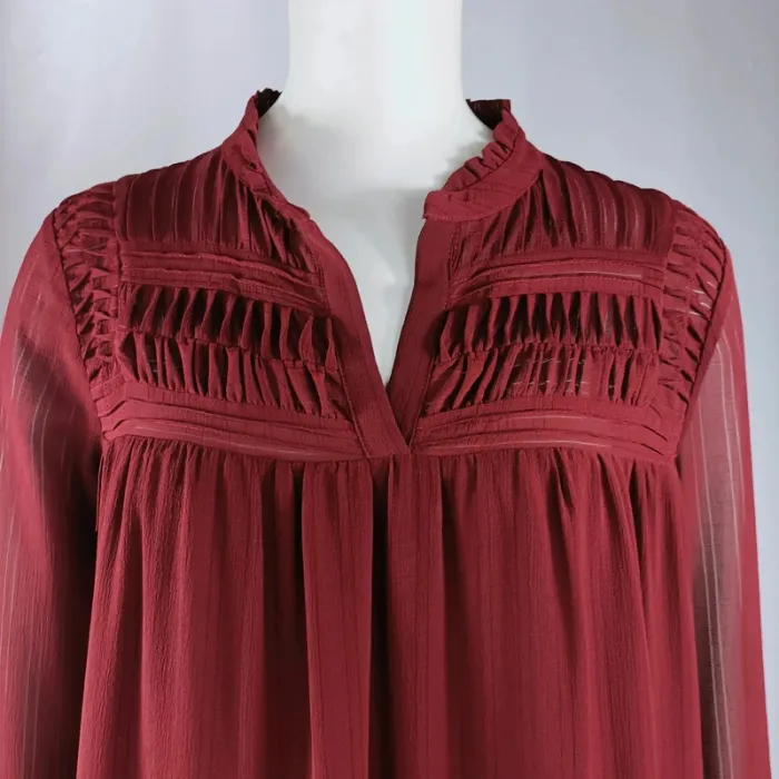 Robe courte à volant bordeaux haut plissée See U Soon manches longues col tunisien taille 36 A1084 - photo numéro 6