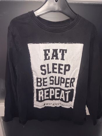 Sweat-shirt noir 7/8 ans "Eat Sleep Repeat" coton casual