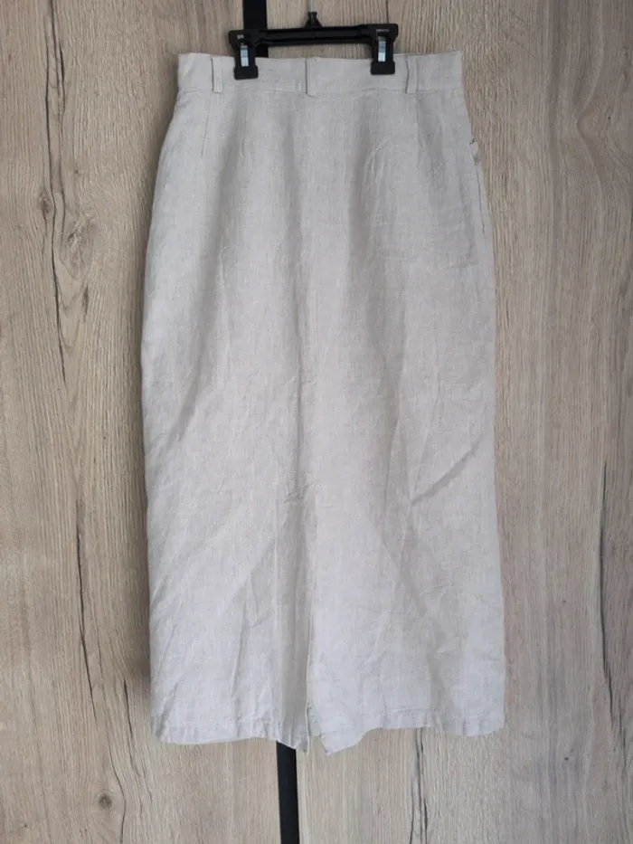 Jupe longue beige boutonnée lin Taille 38 - photo numéro 3