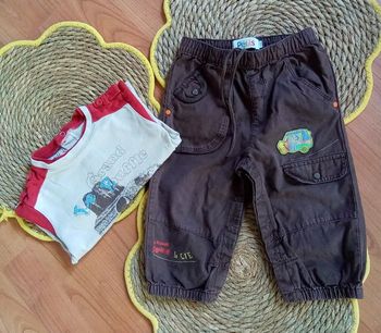 Ensemble pantalon marron imprimé+ tee shirt La Compagnie des Petits taille 18 mois
