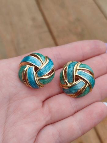 Boucles d'oreilles bleues vertes et dorés