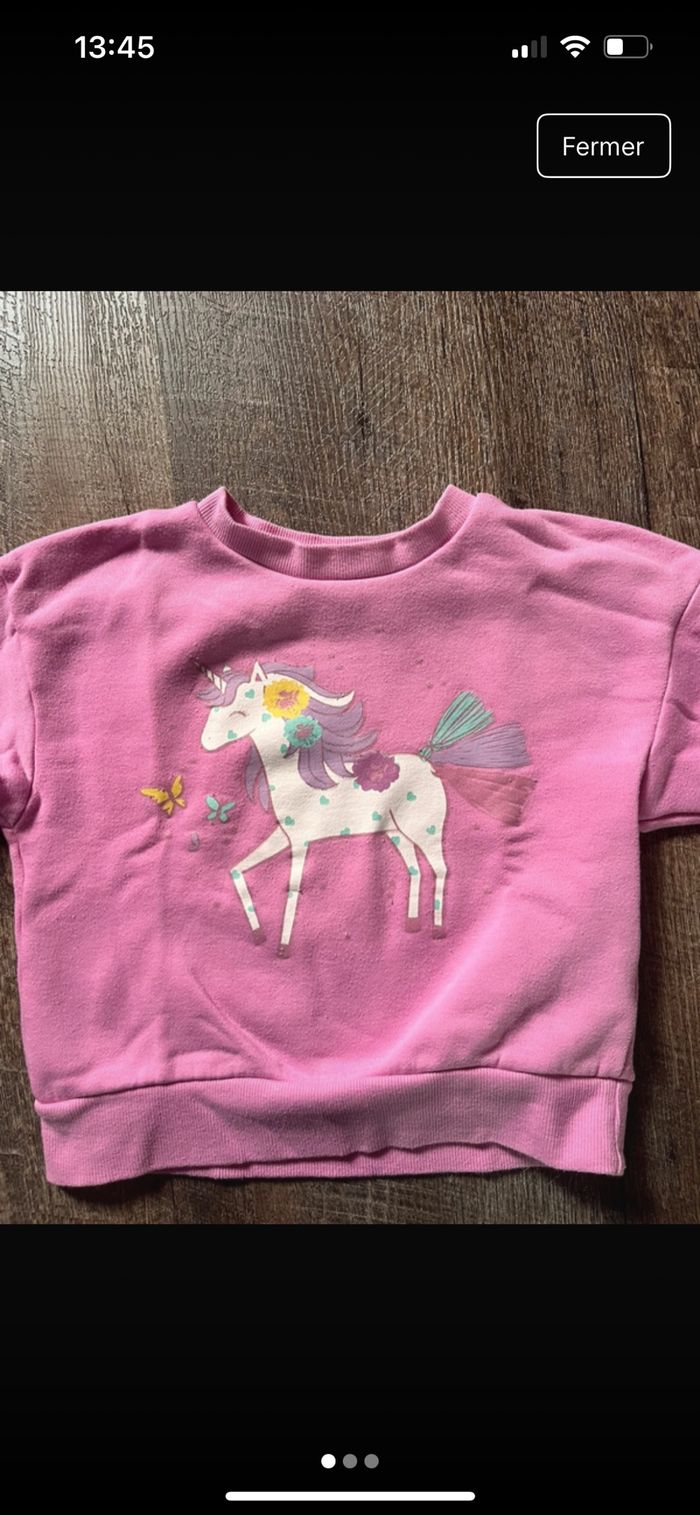 Pull licorne rose fille 4-5 ans