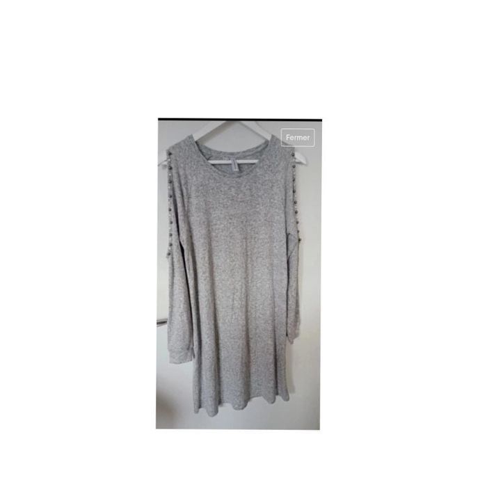🖤ROBE PULL LAINE GRISE CHINÉ EPAULES NUES .PERLES. RAINBOWN.Taille M .38 - photo numéro 4