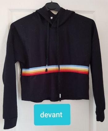 sweat à capuche très fin, bande rayures colorées