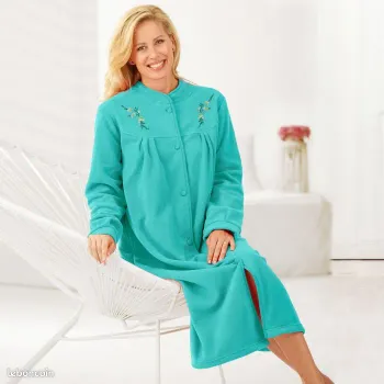 Robe de chambre brodée - Référence : 505.0016 - Turquoise - Bleu Bonheur