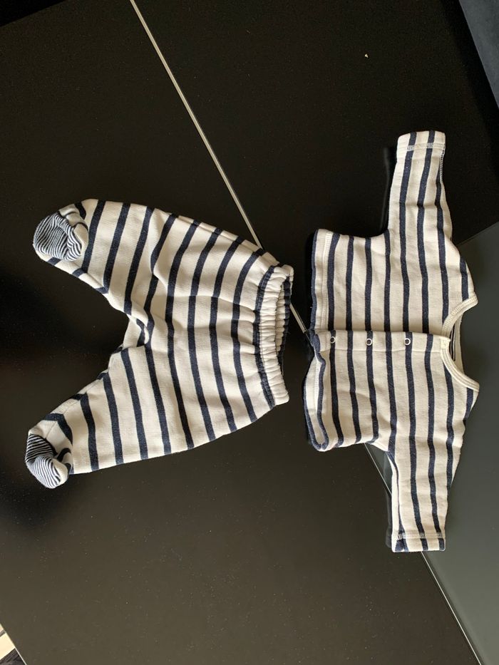 Ensemble molletonné Marinière Petit Bateau 3 mois