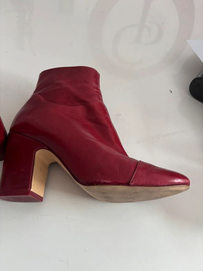 Bottine en cuir rouge Zara à talons carré taille 38 - photo numéro 8