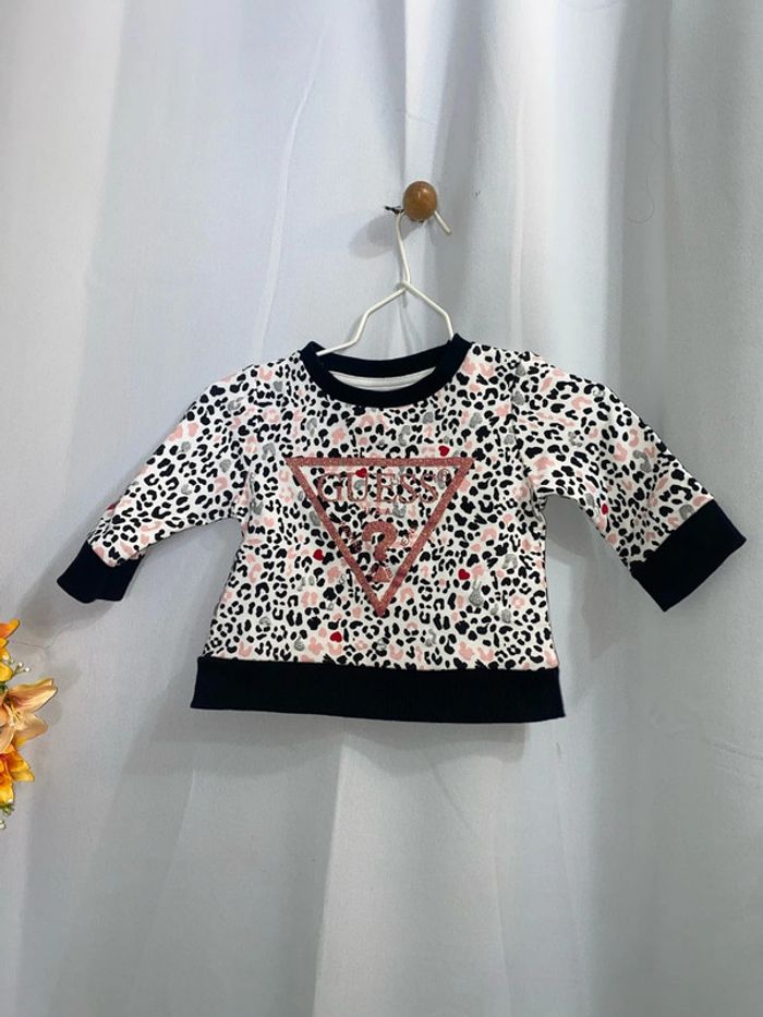 Sweat noir/rose/argenté coton Guess taille 18/24 mois neuf - n20m