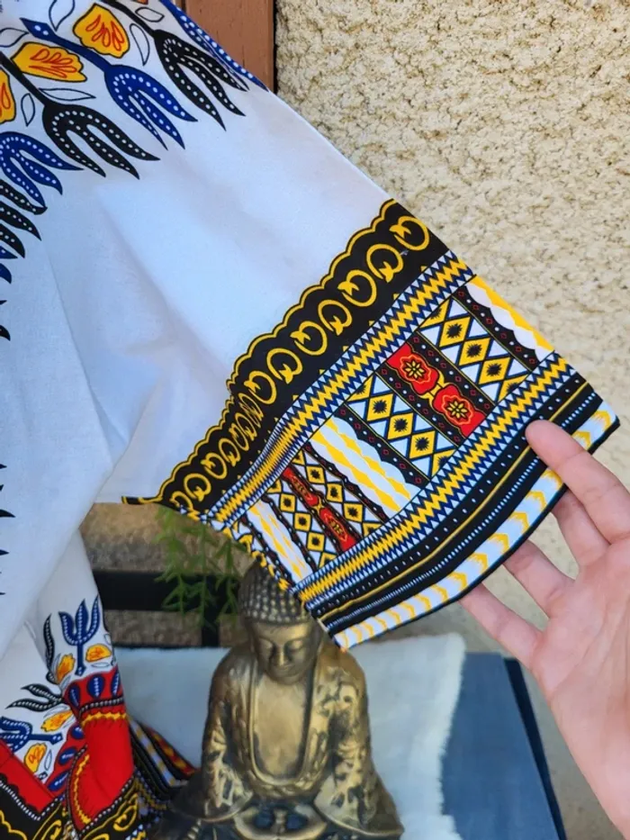 Haut dashiki traditionnel mixte blanc multicolore chunnuan taille unique - photo numéro 5