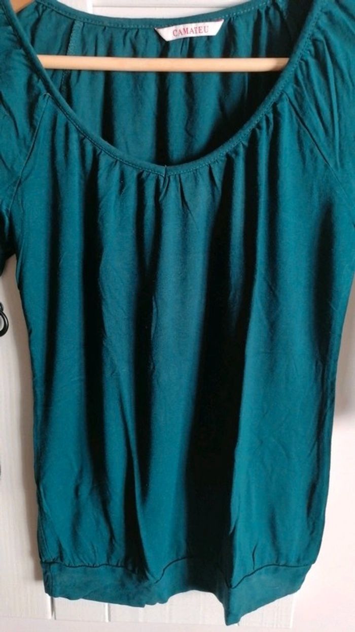 Haut vert manches 3/4 taille S Camaïeu - photo numéro 3