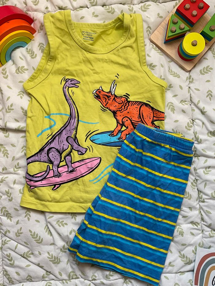 pyjama short et débardeur vert et turquoise 6/7 ans primark - photo numéro 3