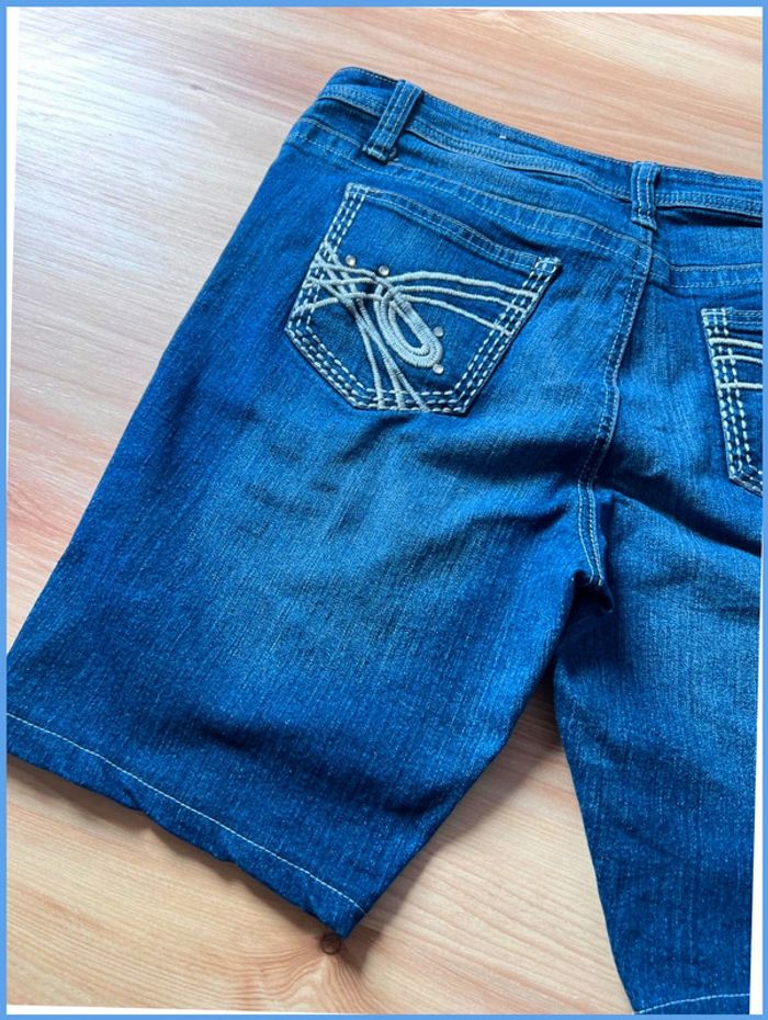 Short en jean vintage Femme Bleu marine brodé strass – Taille M/L L - photo numéro 9