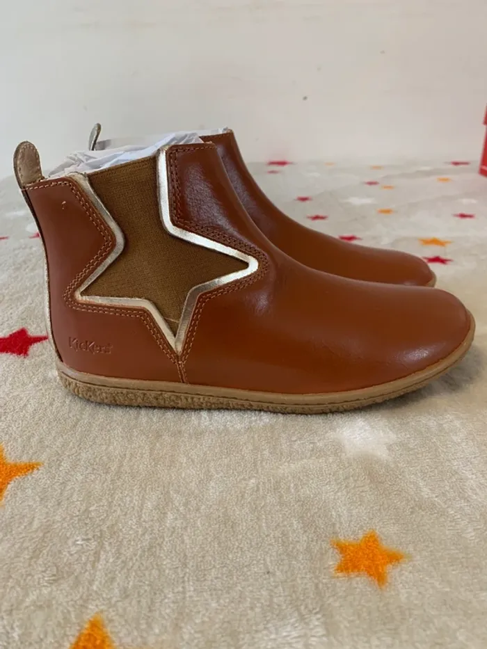 Bottines Kickers Vermillon camel/or T32 cuir certifié LWG neuves étiquetées - photo numéro 3