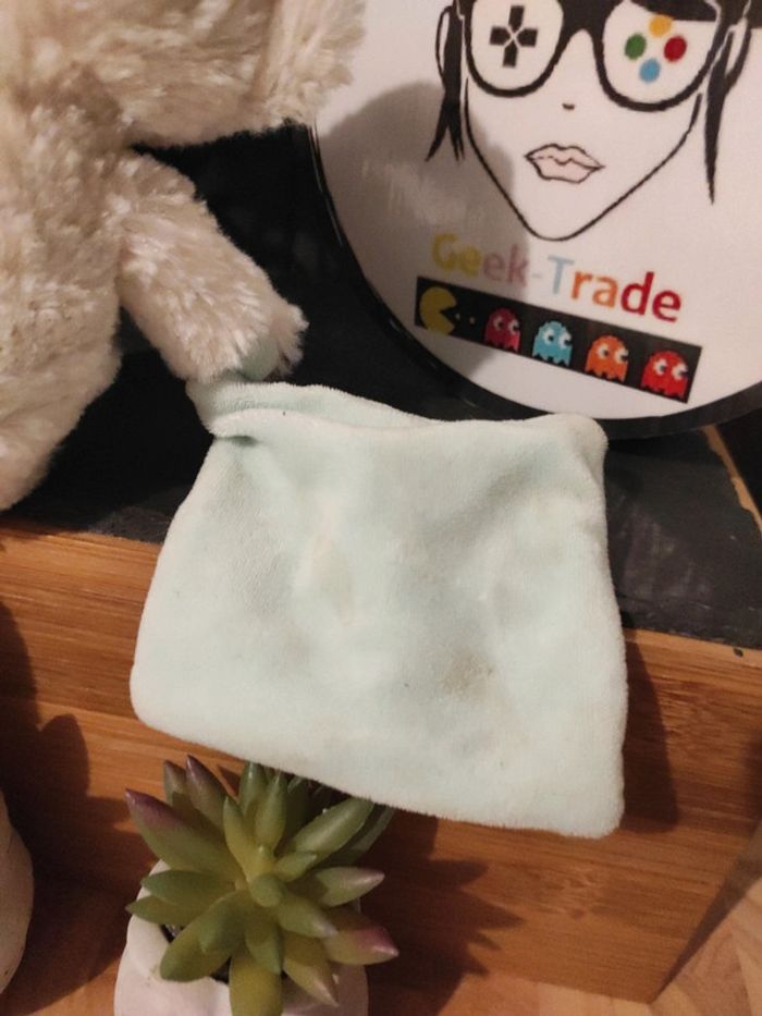 Doudou Ours Blanc Baby Nat' BN743 Pantin Plush Mouchoir Plat #geektradedoudou - photo numéro 4