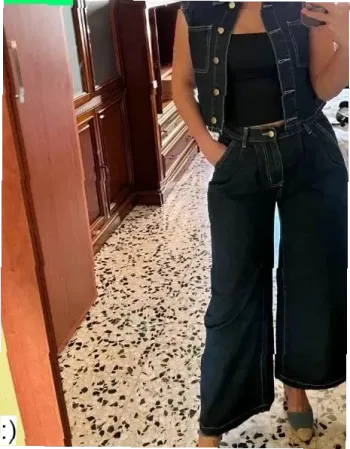 Ensemble denim sans manches canon et tendance