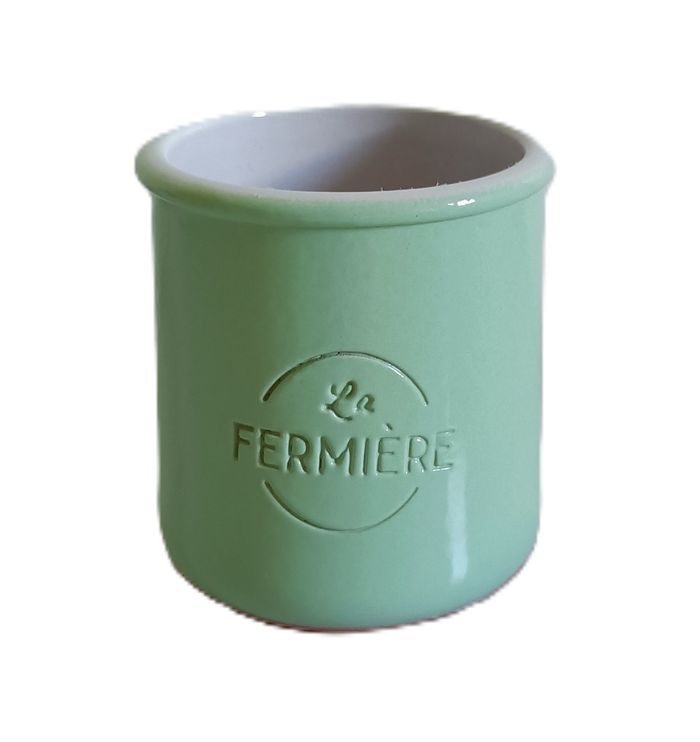 4 pots de yaourt vert pâle. La Fermière. Grès - photo numéro 2