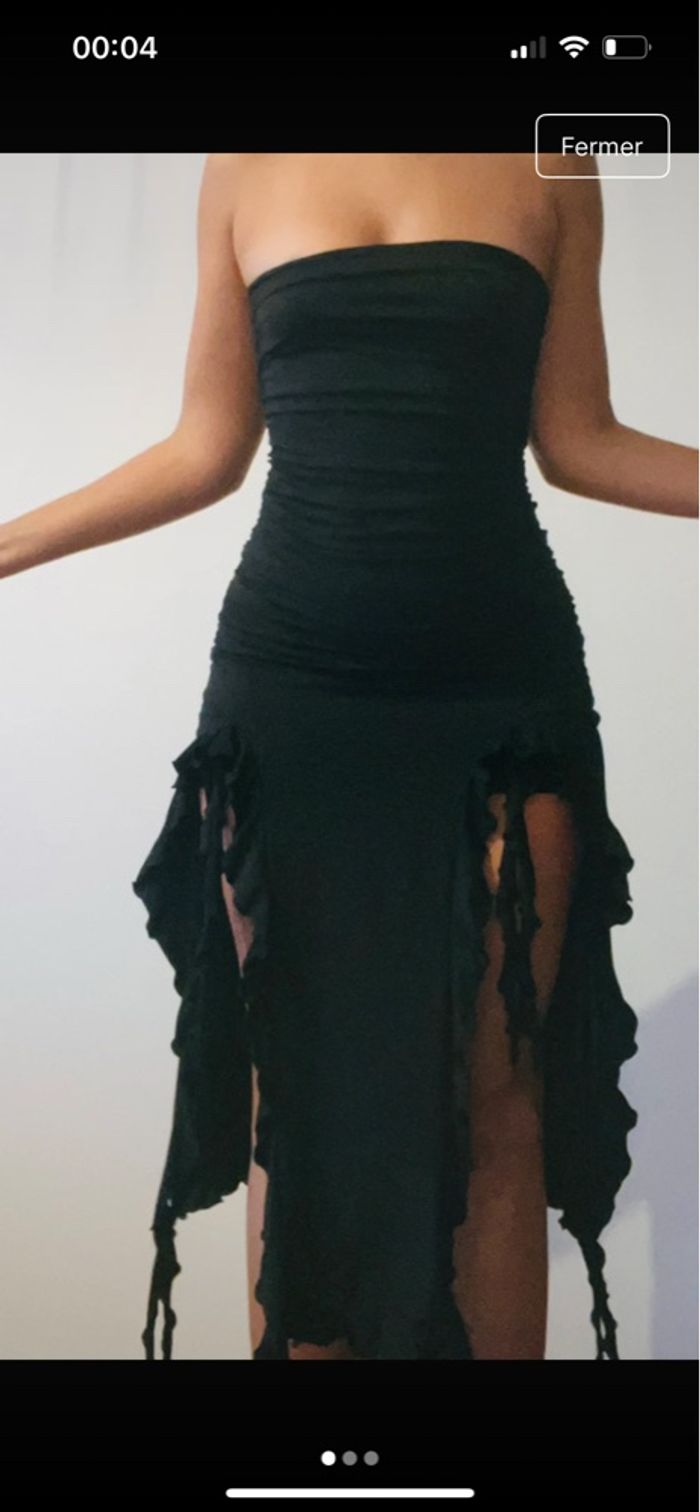Robe noir à bandeau et frange - S