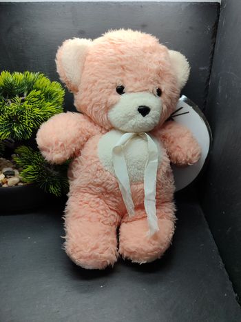 peluche ours ancien vintage rose blanc noir noeud ruban ajena Doudou Ancienne