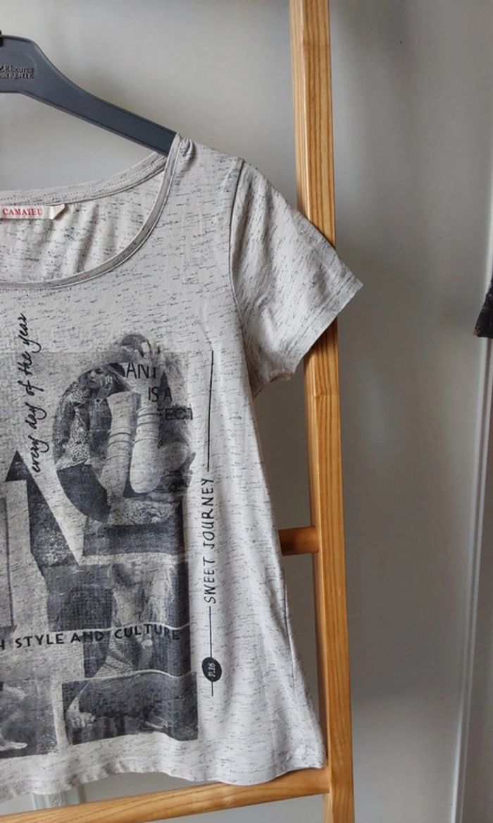 Tee shirt imprimé gris Camaïeu T 36 - photo numéro 2