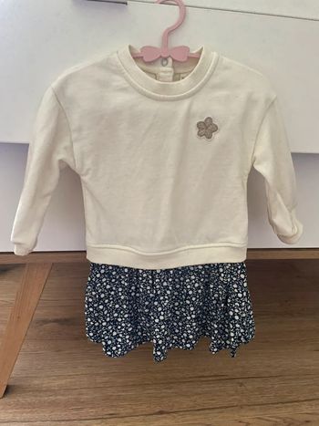 Robe sweat crème plus volant bleu liberty 12 mois