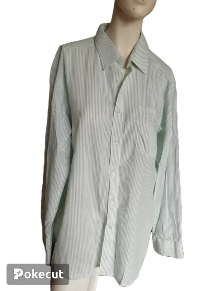 Chemise shirt rayure stripes blanc white green vert vintage
