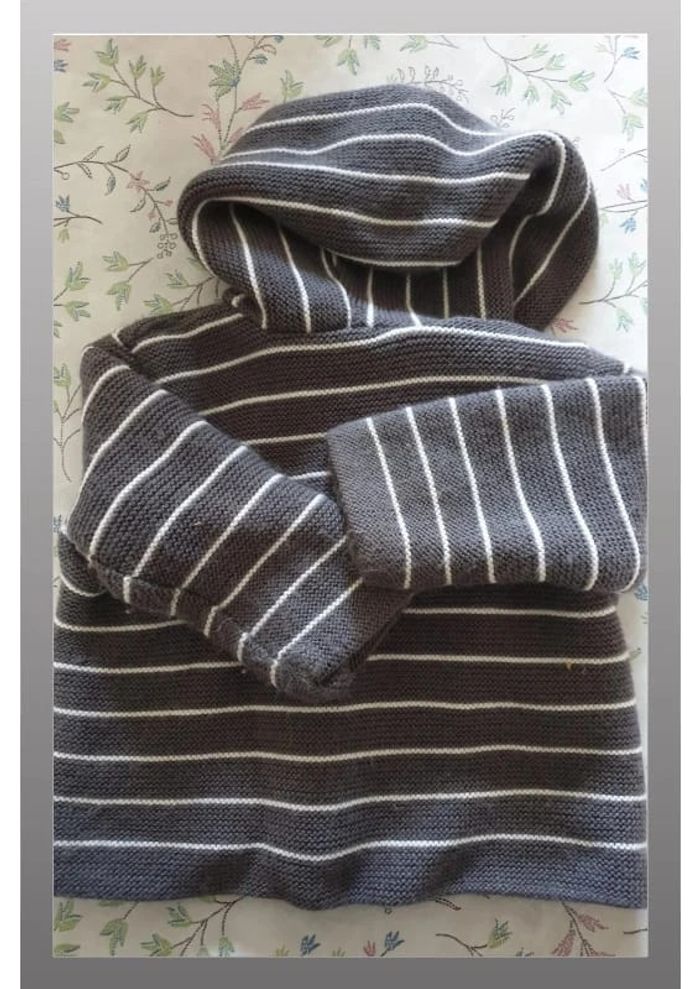 veste/gilet garçon rayé gris/blanc 12 mois - photo numéro 2