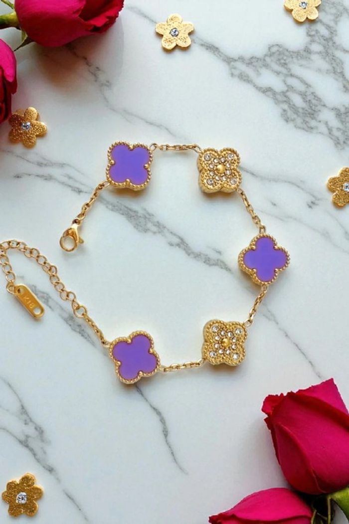 Promo lot de 5 bracelets stainless steel à trèfle 1,2 cm porte-bonheur 18k résistant à l'eau - photo numéro 5
