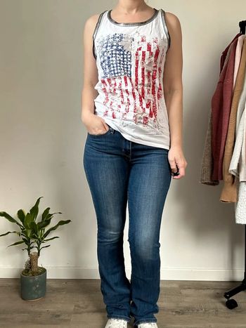 Débardeur blanc Cache Cache, taille 40, imprimé drapeau américain, en très bon état💖