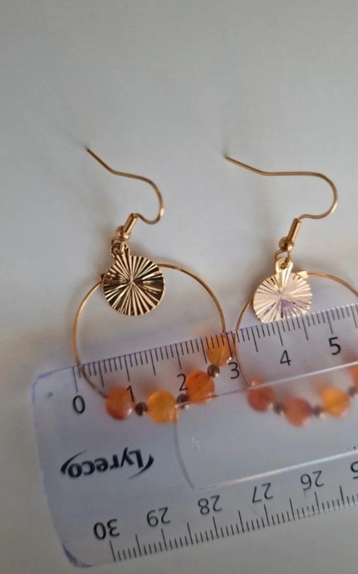 Boucle d'oreille créole perle orange - photo numéro 2