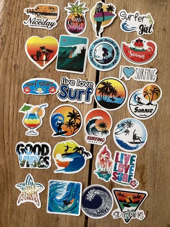 25 Stickers de surf, plage, mer