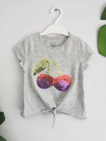 Tee-shirt gris chiné cerises en sequins Tex 2/3 Ans