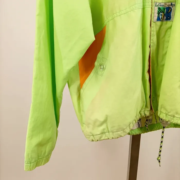 Veste coupe-vent vintage Le Temps des As vert fluo orange coton polyester 80s taille L A1475 - photo numéro 4