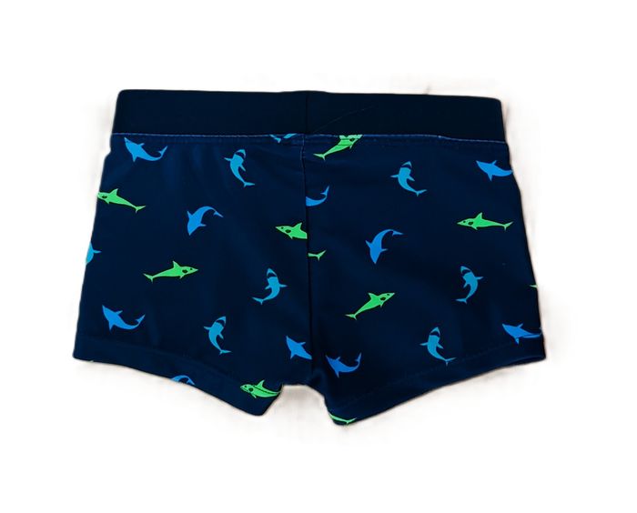 Ensemble de plage. Ensemble de bain. Maillot de bain. Bleu marine à requins bleu et vert. Pommette. - photo numéro 5