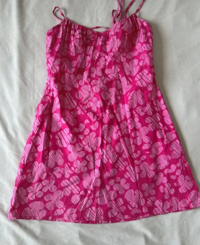Robe rose rose fushia été fleuri taille xl 100% coton