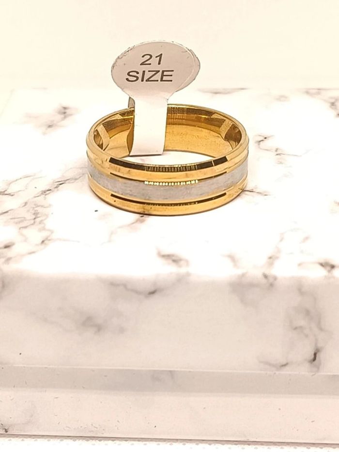 Bague anneau acier doré et argenté type alliance - photo numéro 3