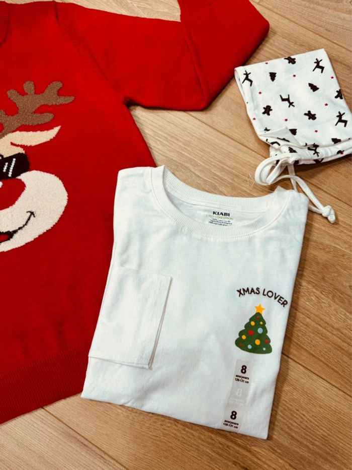 Taille 8 ans pull teeshirt pochon Noël garçon Primark Kiabi rouge blanc * cerf * 🎄 - photo numéro 3