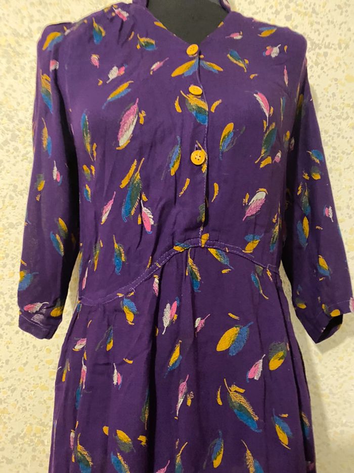 Robe vintage violette motif plume 38 - photo numéro 2